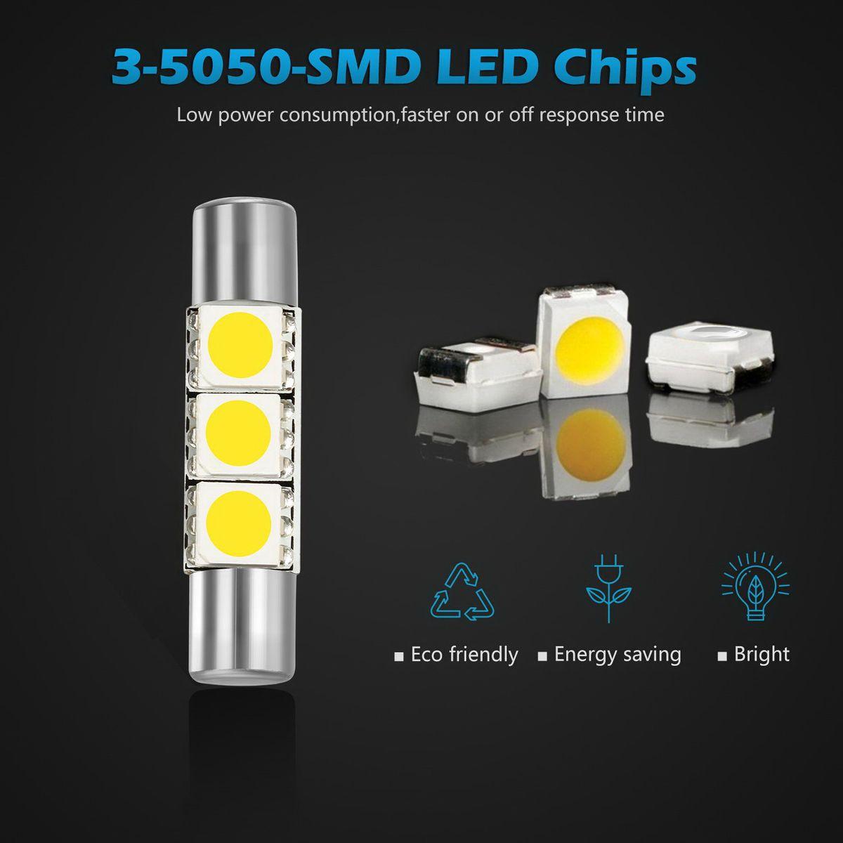 4x White Visor Vanity Mirror Lights Makeup Light White 3 SMD 6641 6614F Fuse LED