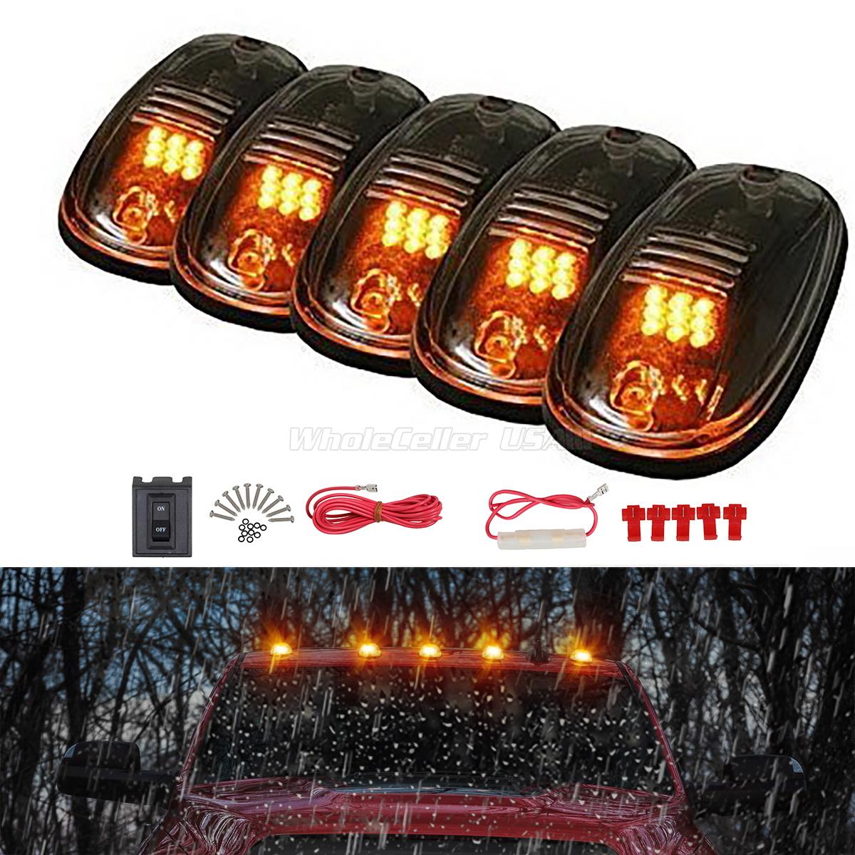 5xAmber LED Smoke Cab Marker Roof Clearance Lights&Wire for Dodge Ram