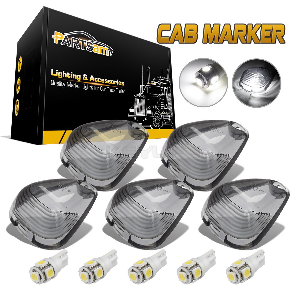 5xSmoke Cab Roof Clearance Light Covers+T10 Free White LEDs For Ford F