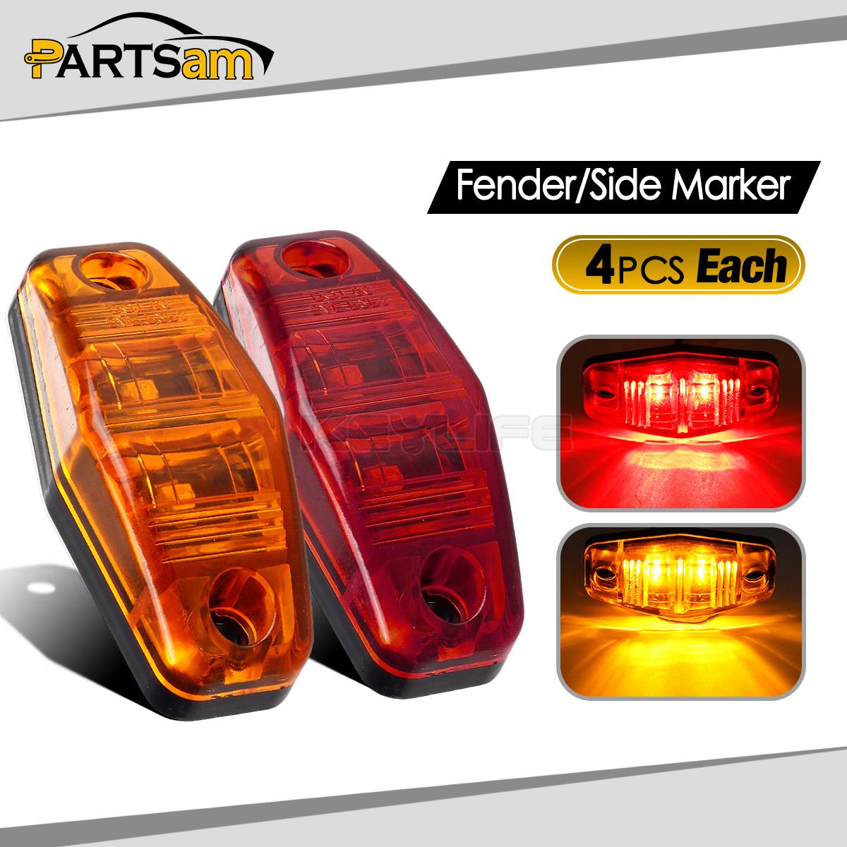 8 pcs Side Fender Marker Trailer Red/Amber Universal Surface Mount LED