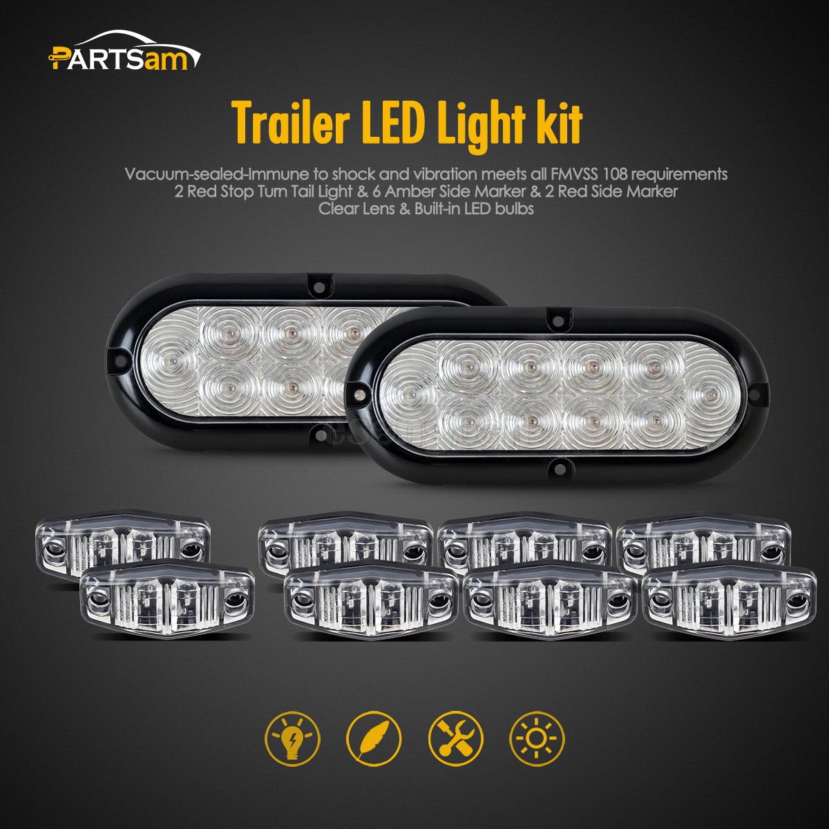 Trailer LED Light kit, Clear lens Red Stop Turn Tail,Utility, boat