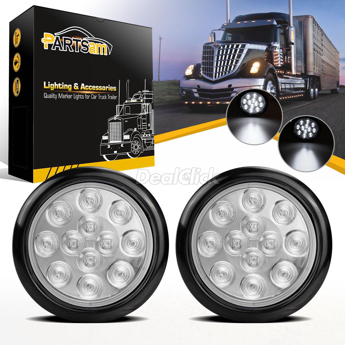 4" Inch White 12 LED Round Backup Tail Truck Light w/ Grommet & Wiring