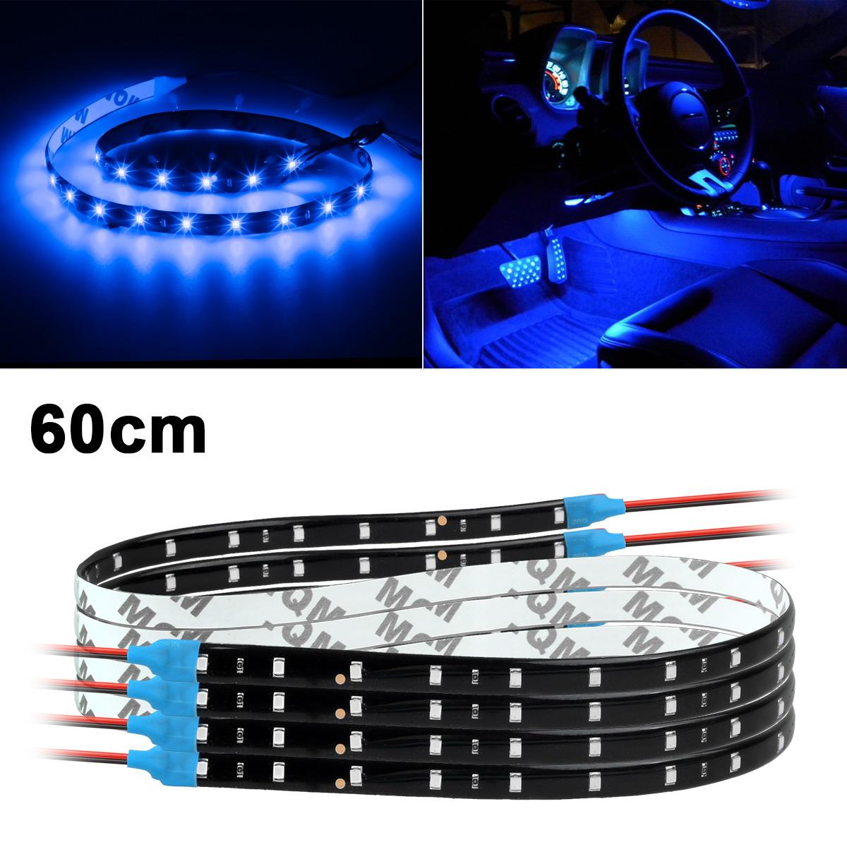 4x 60cm/24" Blue 3528 30SMD Bright Flexible LED Car Strips Interior