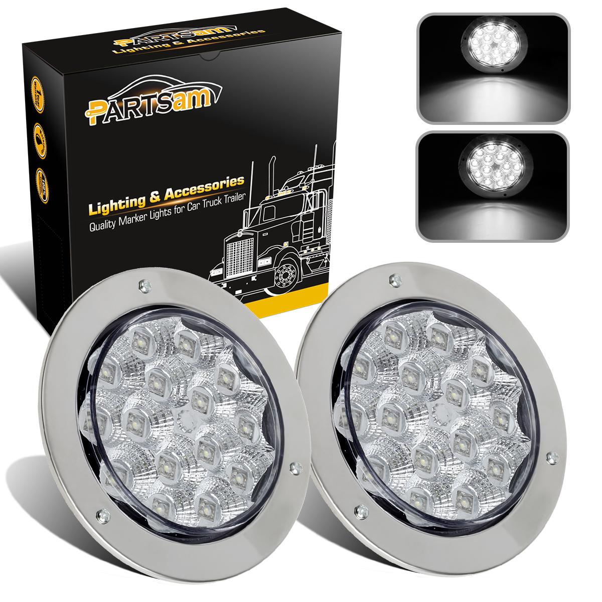 2xWhite 15 LED Truck Trailer light Stop Turn Tail Back up 4" Round w/Chrome Ring eBay