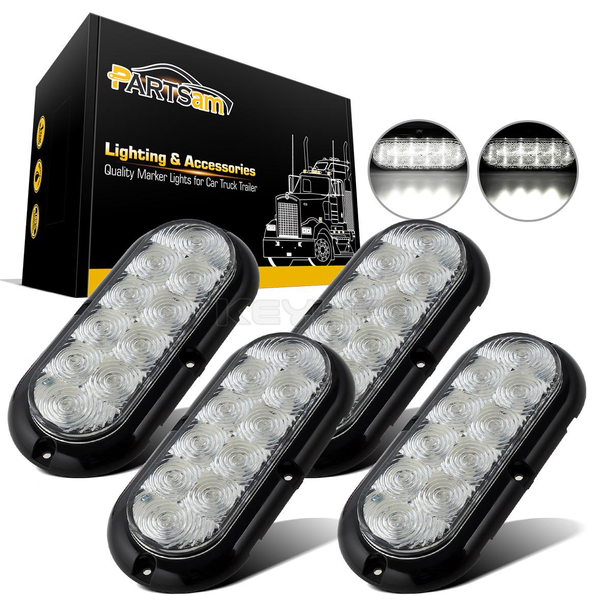 4x6" Clear/White 10LED Oval Stop Turn Backup Reverse Tail Light Flange