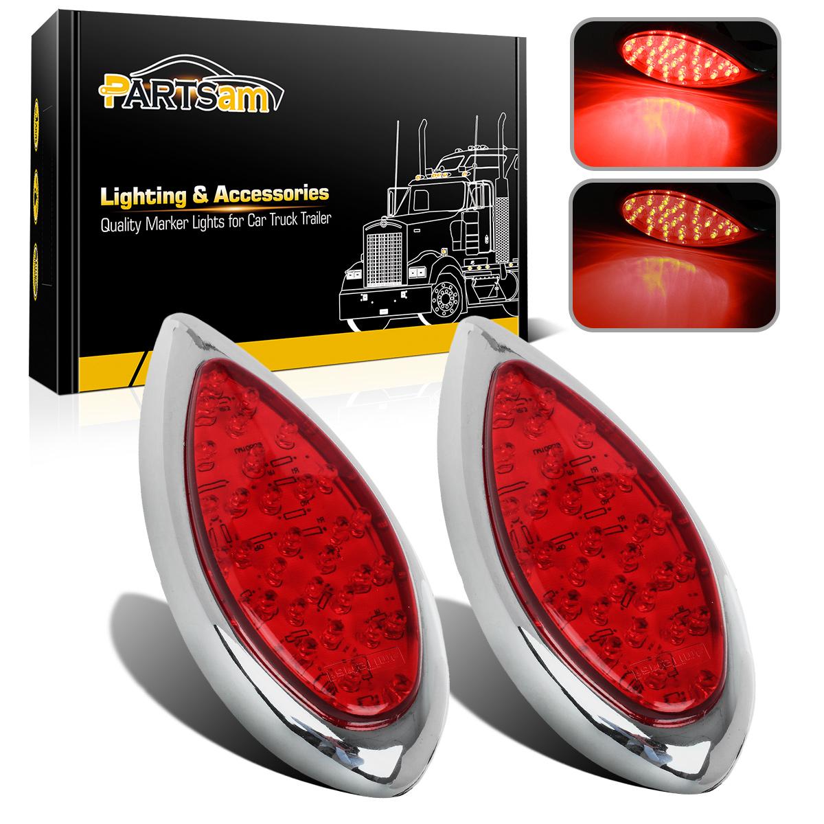 2xred 35 Led Tear Drop Hot Rod Stop Turn Brake Tail Lights Chrome Bezels Utility Ebay 1592