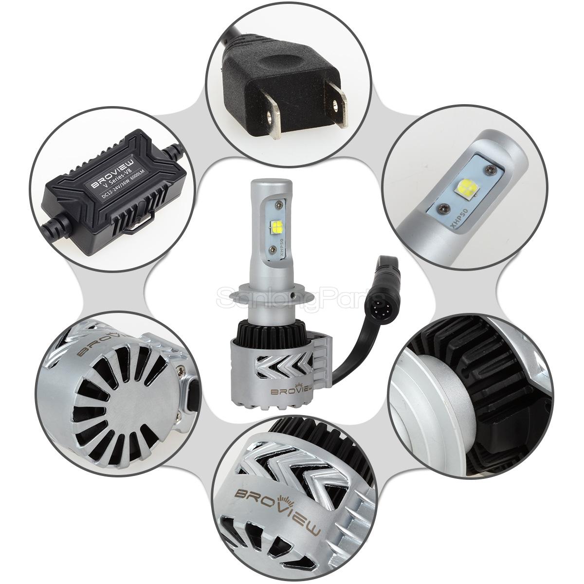 BroView V8 H7 LED Headlight 12000LM Conversion Kit 72w Cree 6500K White