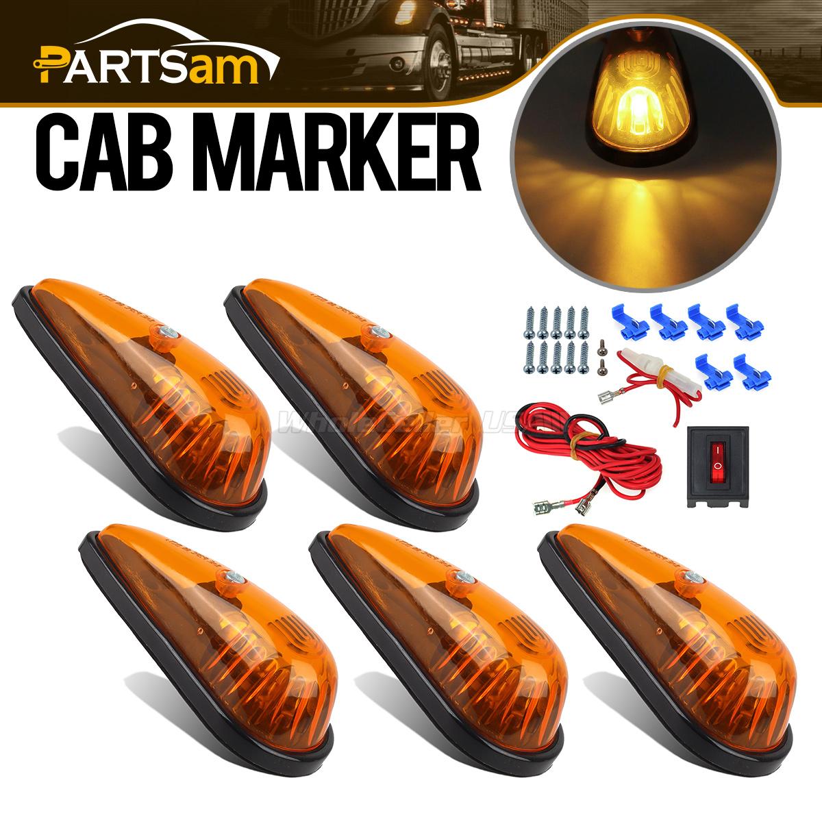5xAmber Teardrop Cab Running Roof Top Marker Lights Kit Semi Truck Boat