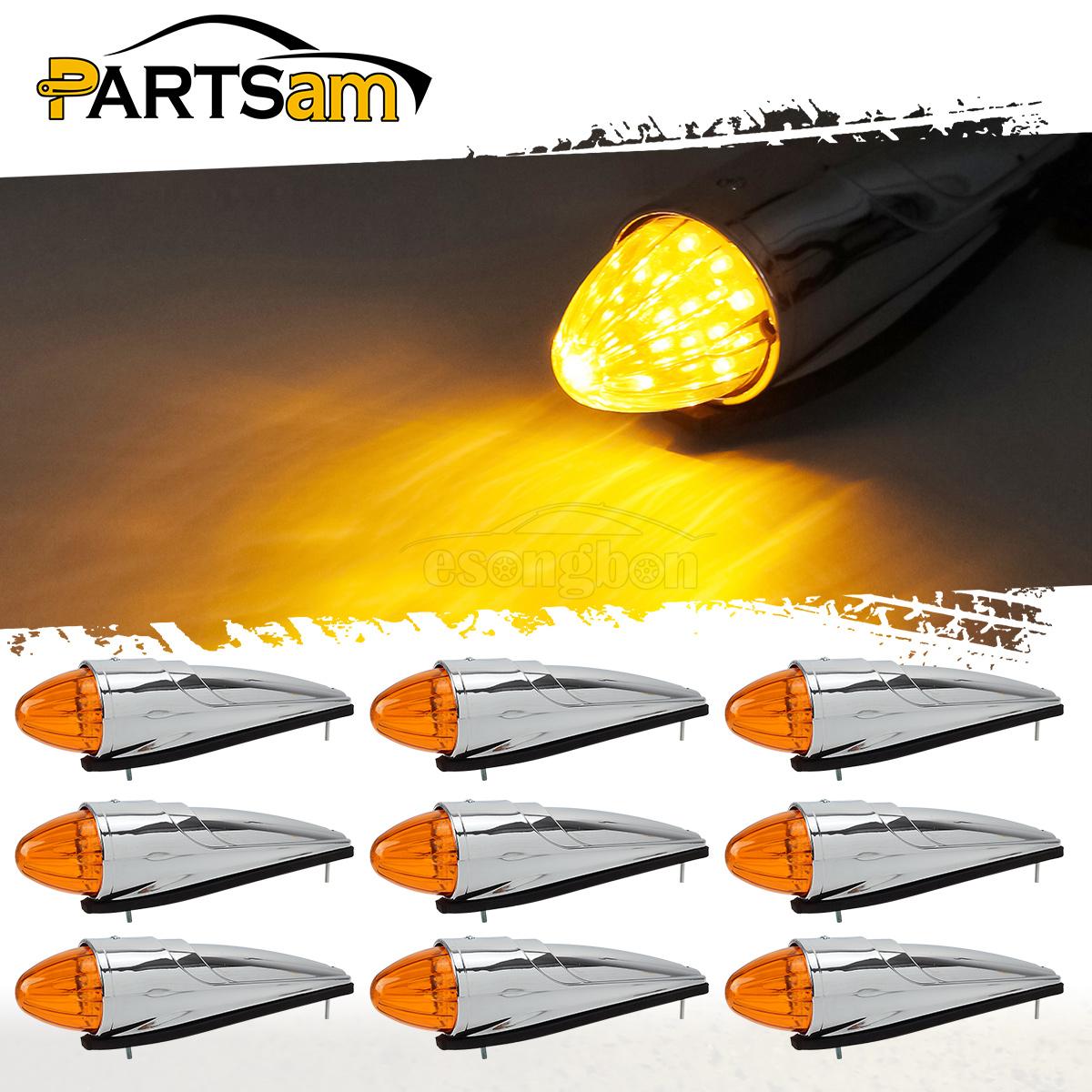 9xTorpedo Cab Marker Roof Amber 17 LED Lights w/Chrome for Peterbilt