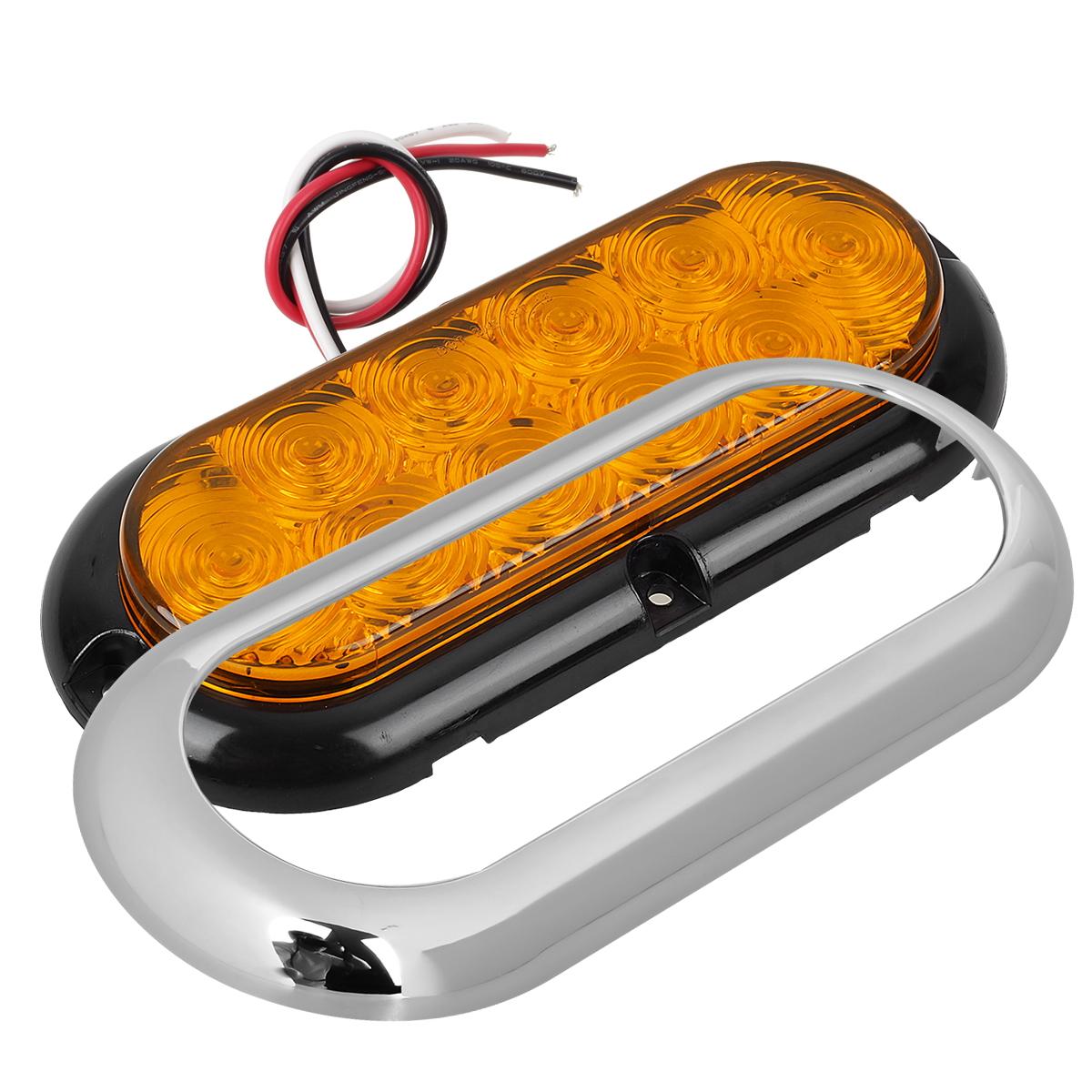 2x6" Oval Chrome Amber 10 LED Surface Mount Stop Turn Signal Tail