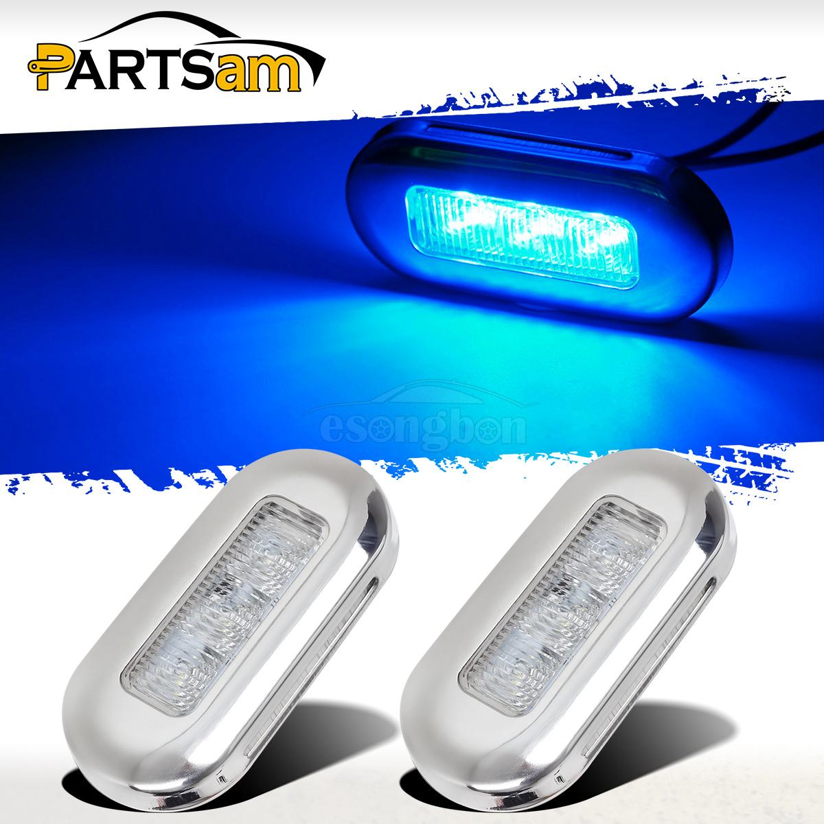 2x 3" Blue LED Oblong Courtesy Light Yacht Marine Boat Stair Deck