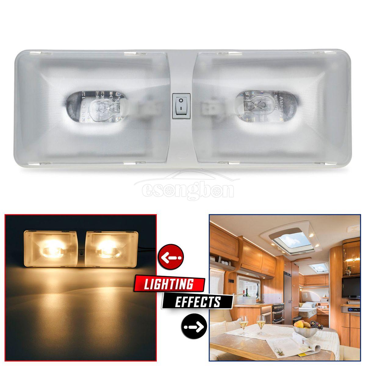 Double Dome Cargo Light Fixtures 12V Ceiling Interior Camper RV Trailer