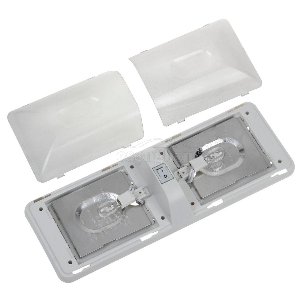 Double Dome Cargo Light Fixtures 12V Ceiling Interior Camper RV Trailer