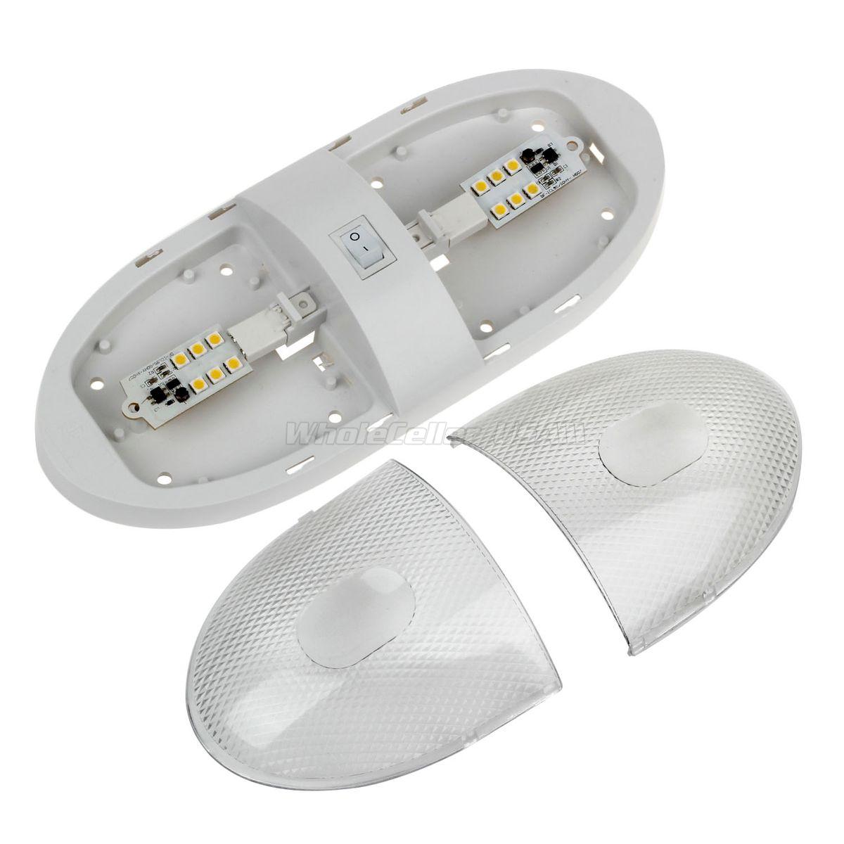 RV LED 12v Fixture Ceiling Camper Trailer Marine Euro Style Double Dome