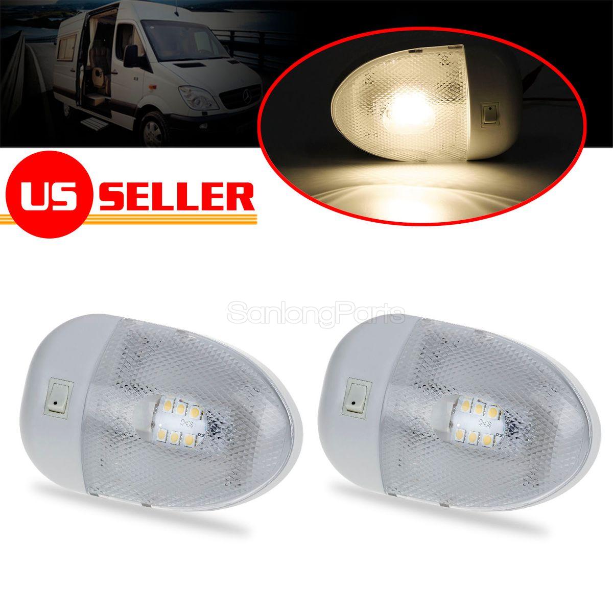 2x Warm White LED RV Trailer Interior Dome Ceiling Lighting Fixtures