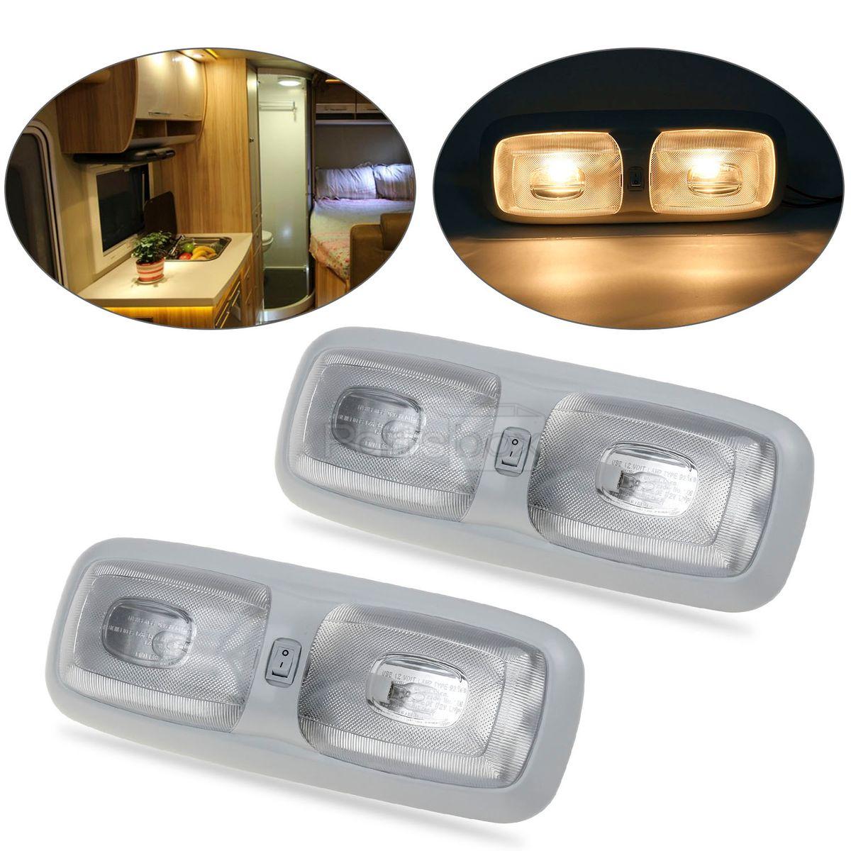2x Warm White RV Trailer Boat Interior Dome Light Fixture Lamps 12V