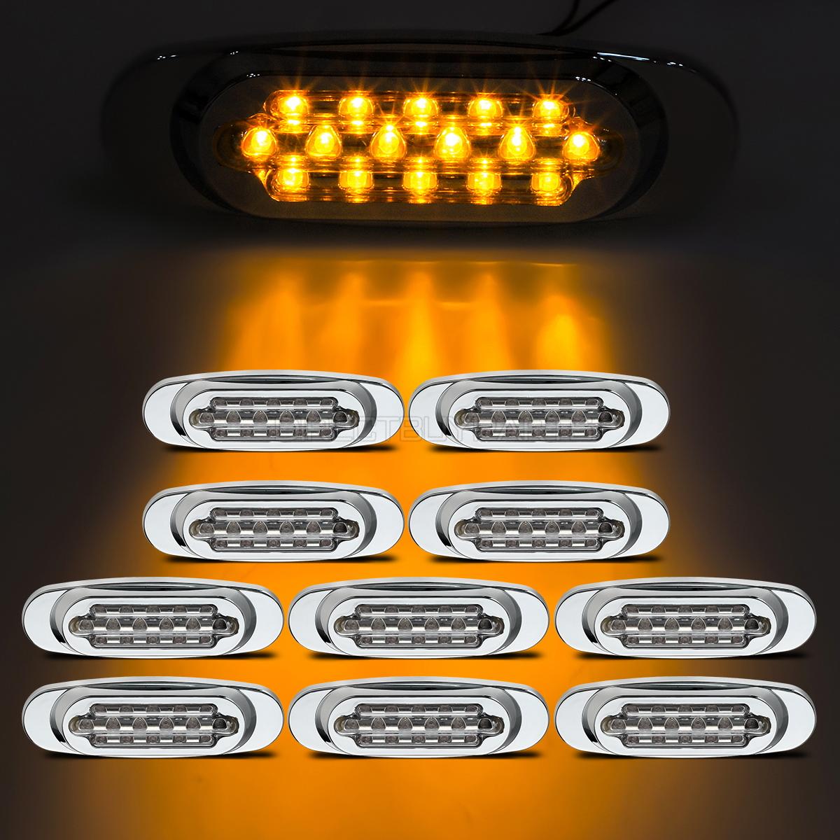 10x 6.5" Clear/Amber Led Oval Clearance Marker Light 16 Diodes For