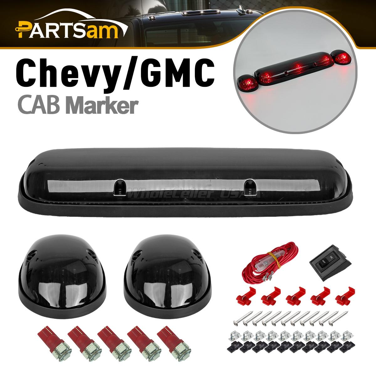 3xSmoke Cab Marker Roof Lights+5050 Red LED for 0207 Chevy Silverado