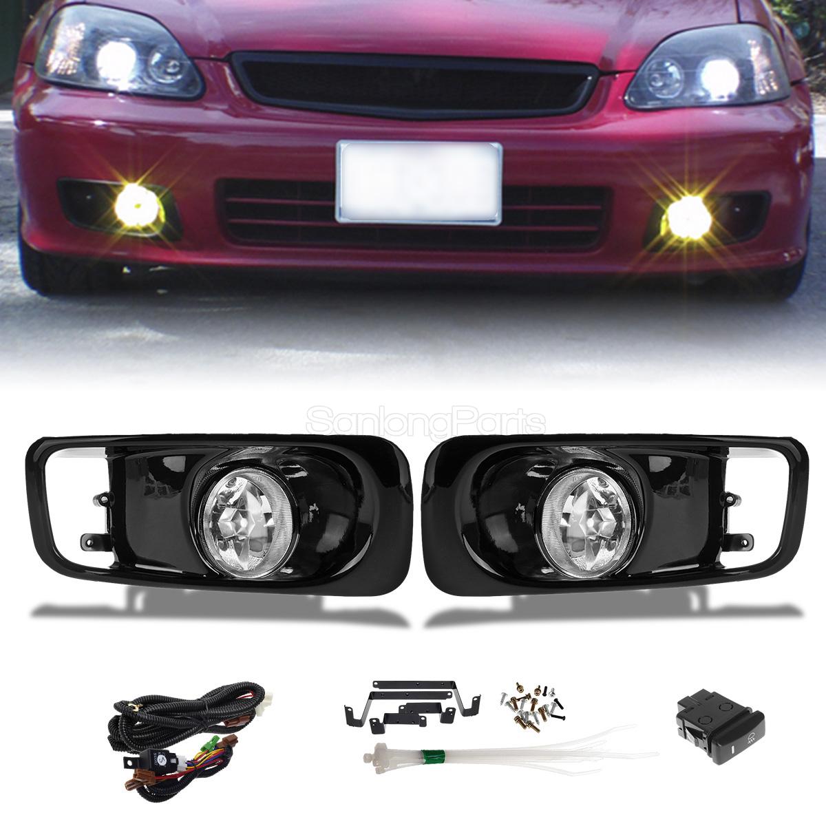 For 1999 2000 Honda Civic Si EK Bumper Fog Lights Lamps Kit Clear Lens