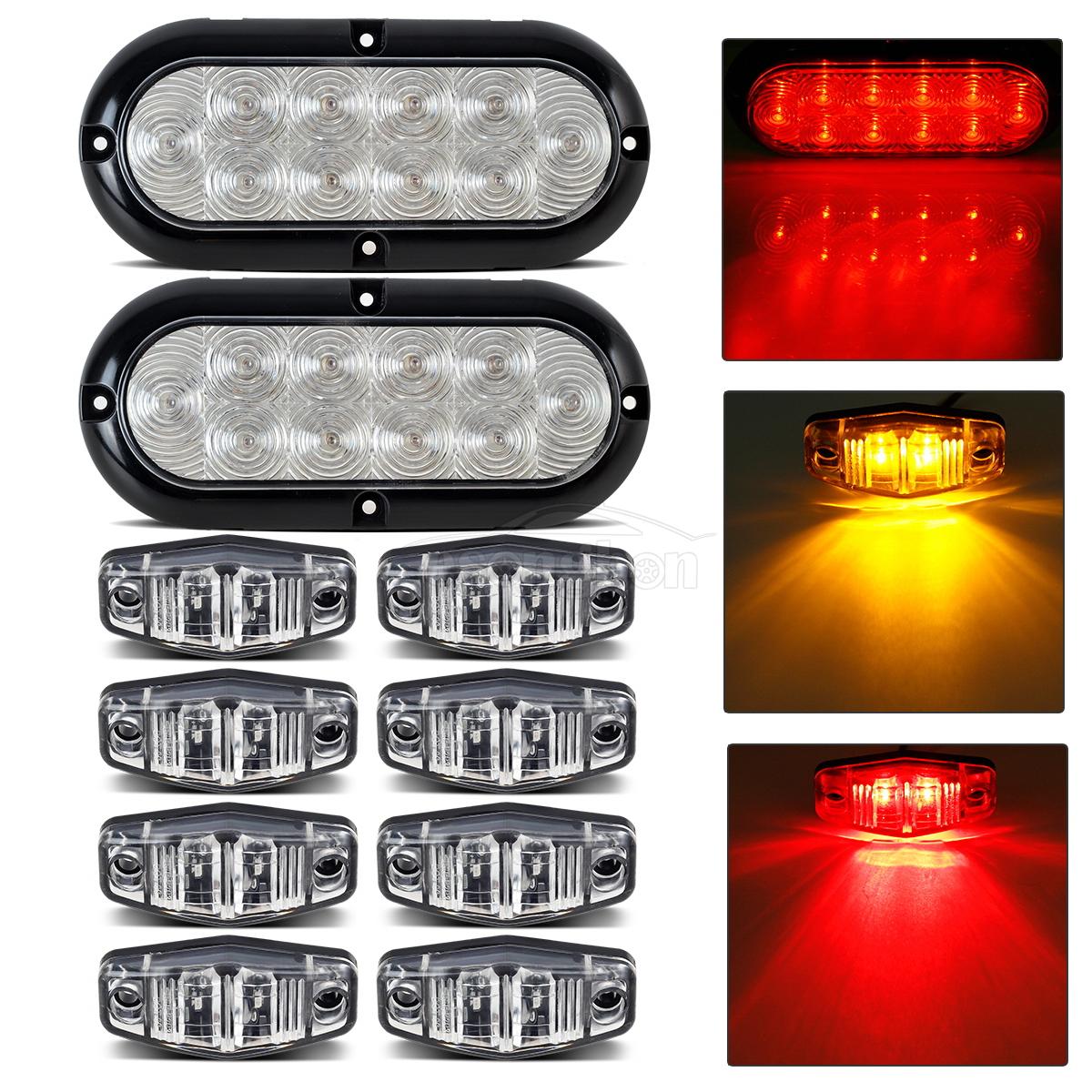 Trailer Boat RV LED Light kit,Clear Lens Stop Turn Tail, Side Marker