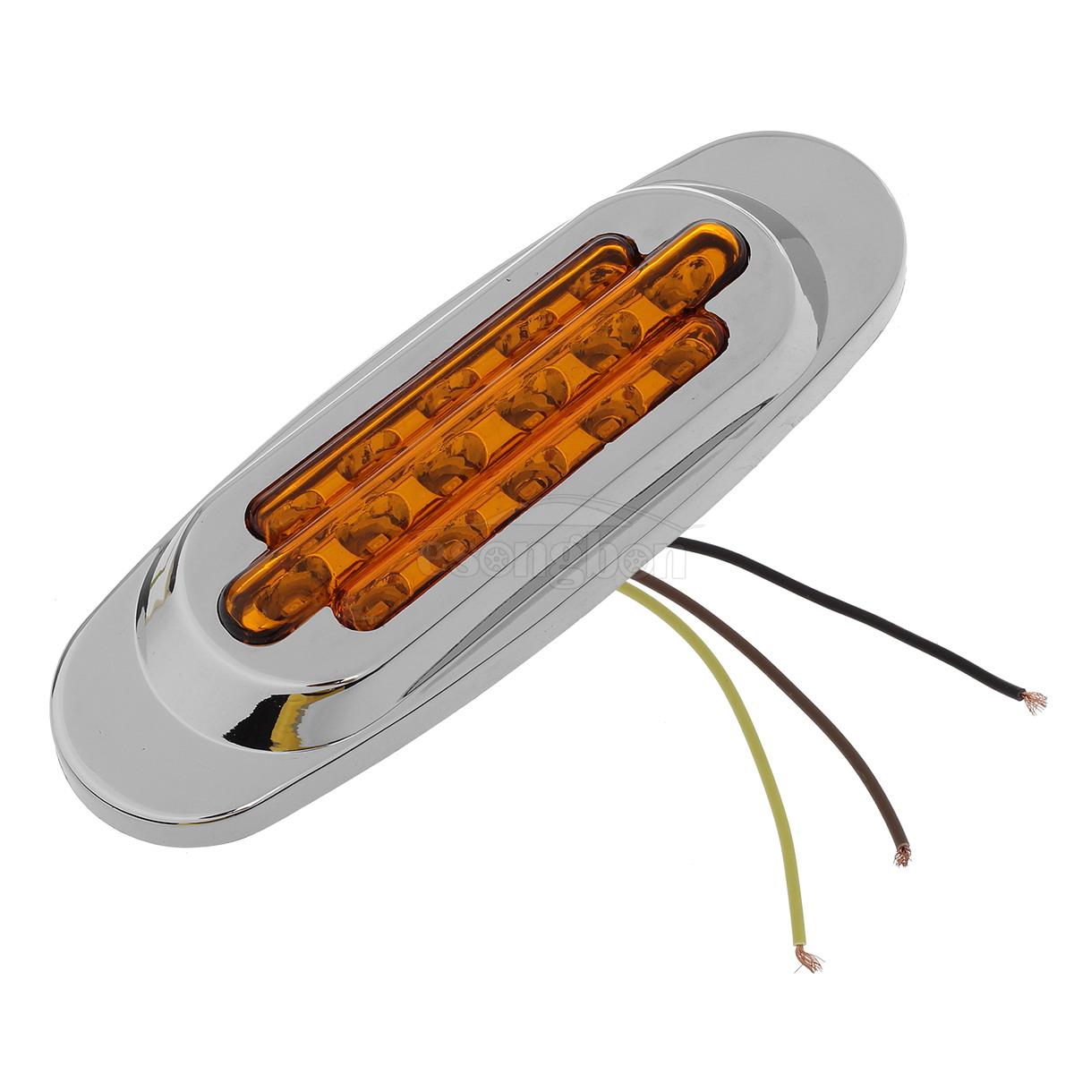 14x 6.5" LED Side Marker / Turn Signal Light For Peterbilt Chrome 16